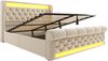 Polsterbett 160×200 cm mit hydraulischem Bettkasten, LED und USB/Typ-C, Beige Bild 5