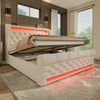 Polsterbett 160×200 cm mit hydraulischem Bettkasten, LED und USB/Typ-C, Beige Bild 2