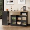 MODFU Bartisch 360° Drehung (ausziehbar Stehtisch, Bistrotisch,Hochtisch, 2 Glasschiebetür, 2 Schiebetüren, 1 offenem Fach), Ausziehbarer Bartisch mit Großer Stauraum Bild 2