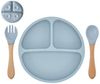 König Design Kindergeschirr-Set Babyteller Kinderteller mit Saugnapf Teller mit Löffel Gabel, 1 Personen, Silikon BPA Frei Baby Tischset für Baby und Kinder Bild 1