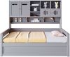 Schlafsofa 90x200 cm mit hydraulischem Stauraum und Regalfächern – Einzelbett aus Kiefernholz in Grau Bild 4
