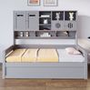 Schlafsofa 90x200 cm mit hydraulischem Stauraum und Regalfächern – Einzelbett aus Kiefernholz in Grau Bild 3