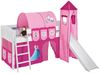 Lilokids 'Ida 4106' Spielbett 90x200 cm, Eiskönigin Rosa, Kiefer massiv, mit Turm, Rutsche und Vorhang Bild 1
