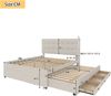 Polster-Doppelbett mit ausziehbarem Gästebett 140x200 cm, Familienbett mit drei Schubladen, höhenverstellbares Kopfteil,Beige Bild 5