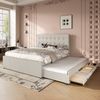 Polster-Doppelbett mit ausziehbarem Gästebett 140x200 cm, Familienbett mit drei Schubladen, höhenverstellbares Kopfteil,Beige Bild 2