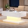 Couchtisch, mit hydraulischem Lift, schiebbarer Platte & LED-Beleuchtung, 100x50x45 cm, Weiß Bild 3