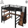 Merax Hochbett, Kinderbett 140 x 200 cm, Metallbett, mit Ablagefläche, Schublade, Lochwand, Tisch, Steckdose, LED-Licht, ohne Matratze, Schwarz Bild 4
