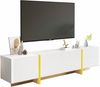 TV-Schrank, 3 Türen, 2 Schubladen, Weiß mit Gold und Holzmaserung,190×35×45 cm,modernes Design, viel Stauraum Bild 2