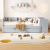 Bett 90x200 cm mit Ausziehbett und Schreibtisch – Kiefernholz/MDF mit seitlichen Regalen, grau Bild 4