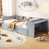 Bett 90x200 cm mit Ausziehbett und Schreibtisch – Kiefernholz/MDF mit seitlichen Regalen, grau Bild 3