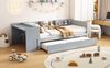 Bett 90x200 cm mit Ausziehbett und Schreibtisch – Kiefernholz/MDF mit seitlichen Regalen, grau Bild 5