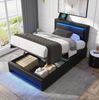 Polsterbett 90x200 cm mit USB-Ladefunktion & LED-Beleuchtung, Schwarz PU, inkl. Lattenrost, Stauraum Bild 3