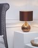 'Yakima' Tischlampe Gold geschwungener Porzellanfuß Stoffschirm Braun Kabel mit Schalter Moderner Glamouröser Stil Bild 3