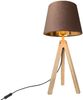Große Tischlampe mit Dreibein aus Holz, Samtschirm Braun Gold, Höhe 55cm Bild 2