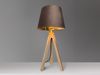 Große Tischlampe mit Dreibein aus Holz, Samtschirm Braun Gold, Höhe 55cm Bild 3