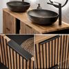 Badezimmer Waschplatz Set Doppelwaschtisch mit Regal, LED Spiegel XANTEN-56 in anthrazit mit Eiche Nb. schwarze Rillen, B/H/T: ca. 140,6/200/46,5 cm Bild 2