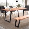 Massivholz Esstisch mit Baumkante | Esszimmertisch für 8 Personen | Holztisch Industrial Design | U-Form Metallgestell | 180x90 cm Goldbraun | Atoll von Kadima Design Bild 2