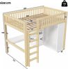 Merax Hochbett, 140*200cm, Doppelbett, Kinderbett, Schreibtisch, Kleiderschrank, 3 Schubladen, offener Stauraum, Geländer, Treppe, Ohne Matratze, Natur Bild 4