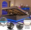 Polsterbett mit LED-Streifen, Stauraum, Schrank, USB und Type-C, 180x200 cm, gepolsterter Kopfteil mit Schrank, Einzelbett, Stauraumbett, Leinen Bild 5