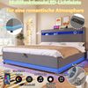 Polsterbett mit LED-Streifen, Stauraum, Schrank, USB und Type-C, 180x200 cm, gepolsterter Kopfteil mit Schrank, Einzelbett, Stauraumbett, Leinen Bild 4