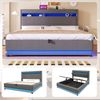 Polsterbett mit LED-Streifen, Stauraum, Schrank, USB und Type-C, 180x200 cm, gepolsterter Kopfteil mit Schrank, Einzelbett, Stauraumbett, Leinen Bild 3