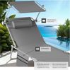 tectake® 2er Set Sonnenliege klappbar und tragbar, Liege mit Seitentasche, Strandliege, Gartenliege mit Dach, Liegestuhl mit Verstellbarer Rückenlehne, Kopfkissen - für Balkon, Terrasse (grau) Bild 4