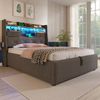 Merax Polsterbett 90x200 cm Einzelbett mit Hydraulischem Stauraum & LED-Kopfteil, 4 Ladestation (USB/Type-C), Grauer Leinenstoff (Ohne Matratze) Bild 2