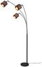 Große LED Stehleuchte 3-flammig mit Stoffschirmen in Taupe/Gold, Höhe 185cm Bild 2