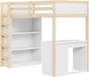 Hochbett 90×200 cm mit Rausfallschutz, Schreibtisch und Stauraum, Naturholz, ohne Matratze Bild 4