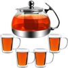 Monzana Teekanne mit Teesieb aus Edelstahl / Glas 1,2 L + 4er Set Teegläser Bild 3
