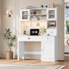 Homfa Schreibtisch mit LED, 2 Steckdosen und 2 USB, Schminktisch Computertisch Bürotisch weiß 165 x 120 x 48 cm Bild 2