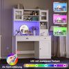 Homfa Schreibtisch mit LED, 2 Steckdosen und 2 USB, Schminktisch Computertisch Bürotisch weiß 165 x 120 x 48 cm Bild 4