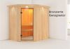 Karibu Sauna Carin mit Dachkranz + 9kW Saunaofen mit ext. Steuerung Easy Bronzierte Ganzglastür Bild 5