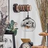 hofstein Wandleuchte Wandlampe aus Holz/Metall/Glas in Natur/Schwarz/Chrom/Klar/Rauch, ohne Leuchtmittel, Glasschirm u. An/-Auschalter am Gehäuse, 1x E27, ohne Leuchtmittel Bild 2