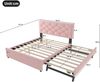 Merax Polsterbett 140x200cm mit Ausziehbett, Doppelbett Jugendbett Kinderbett mit Lattenrost, Holzbett Funktionsbett Tagesbett, Samt, Rosa Bild 4