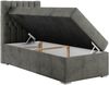 Boxspringbett PERA, Polsterbett mit Kopfstütze, gepolsterte Kopfstütze, Einzelbett, 90x200 - Dunkelgrau Velours - links - H4 Bild 3