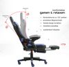 Gaming Stuhl im modernen Racing-Design mit ausziehbarer Fußstütze Gaming Chair mit verstellbaren Design Armlehnen ergonomischer Schreibtischstuhl mit extra Stützkissen Schwarz/Blau Bild 5