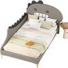 90*200cm Kinderbett, Cartoon Dinosaurier Form, Flachbett, PU Material, Grau Bild 5