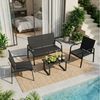 Mondeer Gartenmöbel Set, Balkon Möbel Set 4-TLG mit Armlehnen, Terrassenmöbel mit Tisch Sofa und 2 Stühlen, Textilene, für Garten Balkon Außen, Schwarz Bild 2