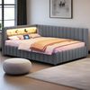 MODFU Polsterbett Daybett Tagesbett Polsterbett Doppelbett Kinderbett Gästebett (mit LED-Licht, USB-Anschluss, Rückenlehne und stabilem Rahmen, für Schlafzimmer & Gästezimmer, 140x200 cm), Ohne Matratze Bild 5