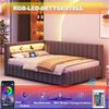 MODFU Polsterbett Daybett Tagesbett Polsterbett Doppelbett Kinderbett Gästebett (mit LED-Licht, USB-Anschluss, Rückenlehne und stabilem Rahmen, für Schlafzimmer & Gästezimmer, 140x200 cm), Ohne Matratze Bild 3