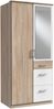 Kleiderschrank Click in Eiche Sägerau mit Weiß - Drehtürenschrank in verschiedenen Varianten wählbar - Kleiderschrank 91 cm Breite mit Spiegel Bild 1