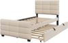 Polsterbett 90 x 190 cm mit Ausziehbett, flaches Einzelbett in hautfreundlichem Samtstoff Kinderbett Jugendbett Gästebett (beige) Bild 5
