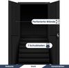 Werkzeugschrank mit Schubladen TOM - inkl. Lochwand | Metallschrank mit Werkzeugwand Werkstattschrank Perforierte Rückwand, 185x92x50cm Schwarz Bild 4