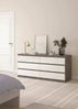 Dmora Kommode Abacadabra, Wohnzimmerbuffet, Wohnzimmer-Sideboard, Moderne Küchen-Speisekammer, 154x50 h70 cm, Zement und Glänzendes Weiß Bild 2