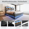 Polsterbett mit LED, USB-Anschluss & Stauraum, 140x200 cm, Grau, ohne Matratze Bild 4