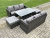 Fimous Outdoor Rattan Gartenmöbel Sets Höhenverstellbare aufsteigende Esstisch Sofa Set mit 2 Big Foothocker 8 Sitzer Dunkelgrau gemischt Bild 2