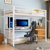 Hochbett 90×200 cm mit Rausfallschutz, Lerntisch und App-LED, Weiß, ohne Matratze Bild 4
