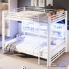 Merax Etagenbett 140x200cm mit LED-Beleuchtung (204 x 146 x 160 cm, 1-St, Jugendbett Stockbett Doppelbett), Metallbett Kinderbett mit 6 Stauraumschränken, Leiter, Zaun & Stauraum Bild 3