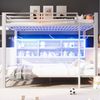 Merax Etagenbett 140x200cm mit LED-Beleuchtung (204 x 146 x 160 cm, 1-St, Jugendbett Stockbett Doppelbett), Metallbett Kinderbett mit 6 Stauraumschränken, Leiter, Zaun & Stauraum Bild 2